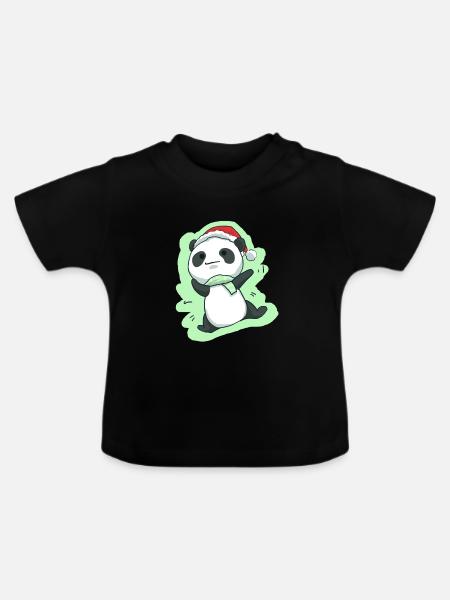 Panda Christmas Panda bear Christmas cute - Baby Organic T-Shirt with Round Neck - black
