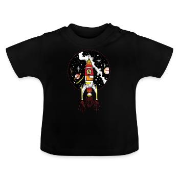 Retro rocket ship launching outer space shuttle - Baby Organic T-Shirt with Round Neck - black - Front