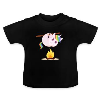 Unicorn Unicorn grilling food Tasty fire - Baby Organic T-Shirt with Round Neck - black - Front