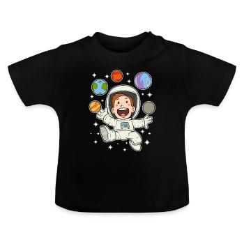 Astronaut Planet Star Space Space Space - Baby Organic T-Shirt with Round Neck - black - Front