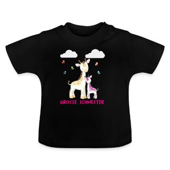 Girafe grande soeur grande soeur soeur - T-shirt bio col rond Bébé - noir - Devant