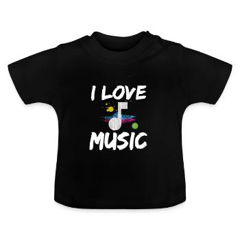 J'aime la musique I Music Musician Note Sheet Music Charts - T-shirt bio col rond Bébé - noir - Devant