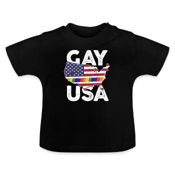 Gay Pride T Shirt LGBT 4 juli Amerikaanse vlag - Baby biologisch T-shirt met ronde hals - zwart - Voor