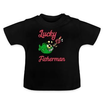 Gluecklicher Angler Angeln Fisch Fischen Geschenk - Baby Bio-T-Shirt mit Rundhals - Schwarz - Vorne