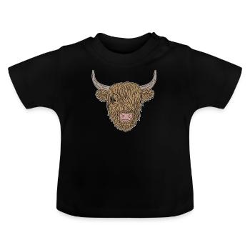 Vache de boeuf Bétail écossais Highland Cattle - T-shirt bio col rond Bébé - noir - Devant