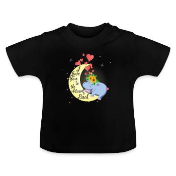 Kids Hippo T-Shirt I love you to the moon - Baby Organic T-Shirt with Round Neck - black - Front