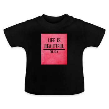 la vie est belle - T-shirt bio col rond Bébé - noir - Devant