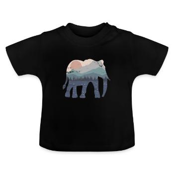 Elephant Mountains Christmas Safari Gift - Baby Organic T-Shirt with Round Neck - black - Front