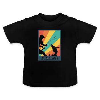 Pêcheur pêcheur pêcheur poisson - T-shirt bio col rond Bébé - noir - Devant