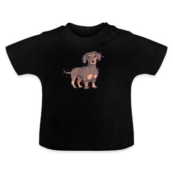 Weihnachtsdackel-Lichter - Baby Bio-T-Shirt mit Rundhals - Schwarz - Vorne