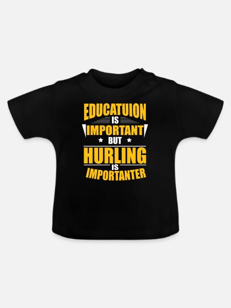 HURLING IS IMPORTANTER - Baby Organic T-Shirt with Round Neck - black