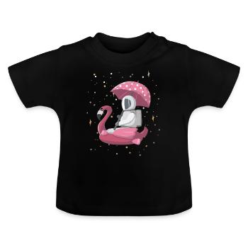 Astronaut auf Flamingo mit Sonnenschirm - Baby Bio-T-Shirt mit Rundhals - Schwarz - Vorne