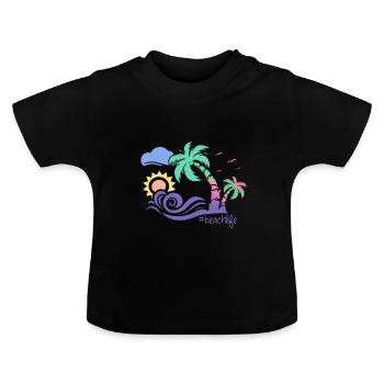 plage - T-shirt bio col rond Bébé - noir - Devant