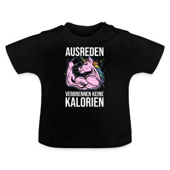 Motivation Calories Excuses Sport Unicorn Fitness - Baby Organic T-Shirt with Round Neck - black - Front