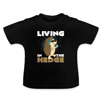 Cool hedgehog with headphones and sunglasses music - Baby Organic T-Shirt with Round Neck - black - Front