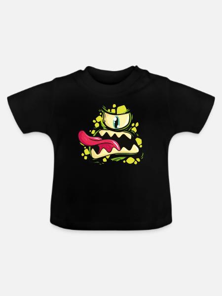 Monster Gesicht - Baby Bio-T-Shirt mit Rundhals - Schwarz