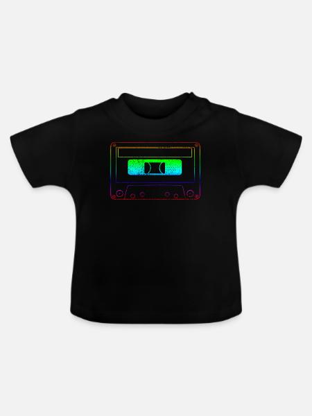 Kassette 80er Neon - Baby Bio-T-Shirt mit Rundhals - Schwarz