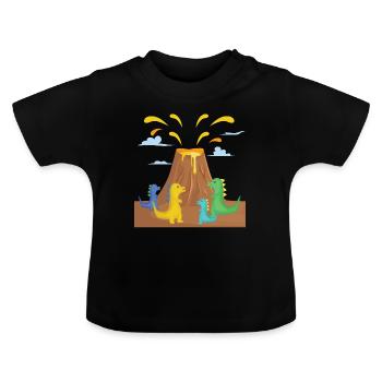 Volcan en éruption avec des dinosaures. - T-shirt bio col rond Bébé - noir - Devant