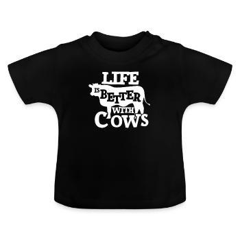 Life is Better With Cows Around - Baby Organic T-Shirt with Round Neck - black - Front