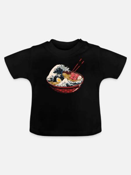 Ramen Schale Welle - Baby Bio-T-Shirt mit Rundhals - Schwarz