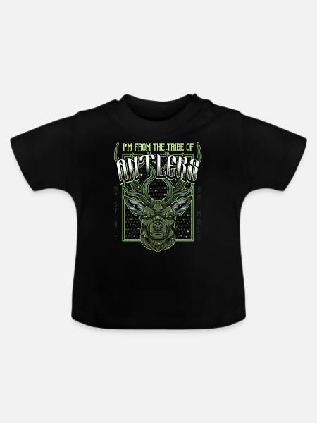 Modern Hirschkopf | Waldtier Rehbock Geschenkidee - Baby Bio-T-Shirt mit Rundhals - Schwarz