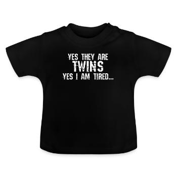 Zwillinge Lustig Muede Spruch - Baby Bio-T-Shirt mit Rundhals - Schwarz - Vorne