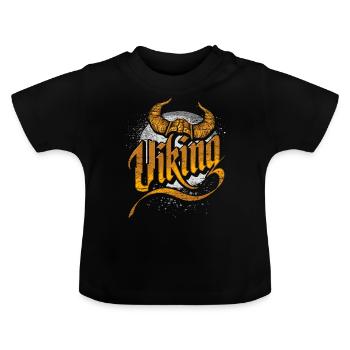 Wikinger Flagge Wikinger Schwert - Baby Bio-T-Shirt mit Rundhals - Schwarz - Vorne