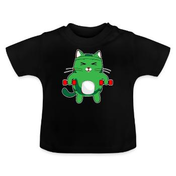 CAT GYM - Cats Pumper - Baby Organic T-Shirt with Round Neck - black - Front