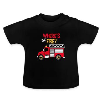 Where is the fire fire truck fire brigade boy - Baby Organic T-Shirt with Round Neck - black - Front