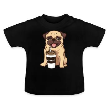 Pug Coffee Sitting - Baby Organic T-Shirt with Round Neck - black - Front