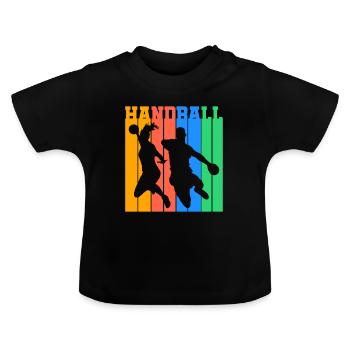 Handball Throw Jump Retro Gift - Baby Organic T-Shirt with Round Neck - black - Front