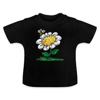 Daisy Bee Marguerite Maßliebchen - Baby Organic T-Shirt with Round Neck - black - Front