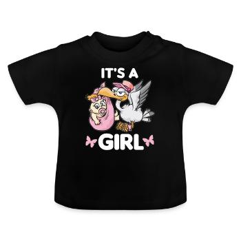 Fille fille cigogne cigogne rose - T-shirt bio col rond Bébé - noir - Devant