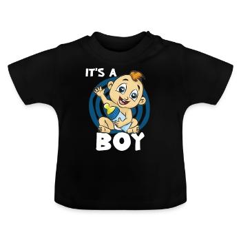 IT S A BOY Baby Young Son Bottle Birth Child - Baby Organic T-Shirt with Round Neck - black - Front