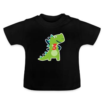 Geburtstag 3 Jähriges Kind Dinosaurier Geschenk - Baby Bio-T-Shirt mit Rundhals - Schwarz - Vorne