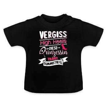 This princess wears rubber boots - Baby Organic T-Shirt with Round Neck - black - Front