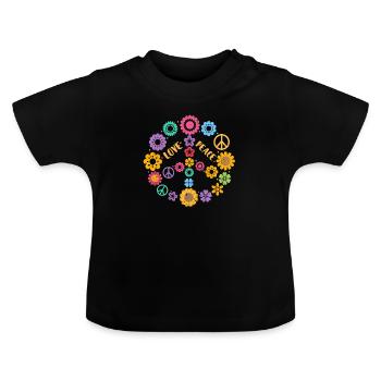 70er Peace - Baby Bio-T-Shirt mit Rundhals - Schwarz - Vorne