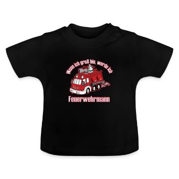 Firefighter When I Am Big Penguin Gift - Baby Organic T-Shirt with Round Neck - black - Front