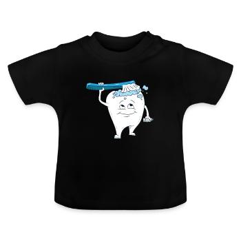 Brosses à dents, nettoyage des dents, brossage des dents, dents - T-shirt bio col rond Bébé - noir - Devant