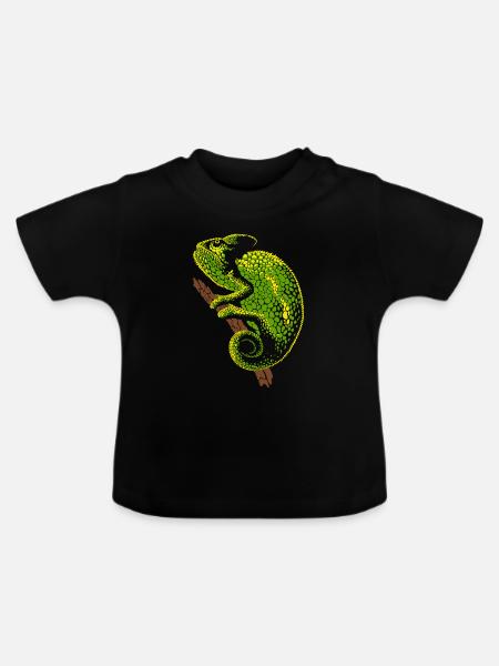 Chameleon Reptile - Baby Organic T-Shirt with Round Neck - black