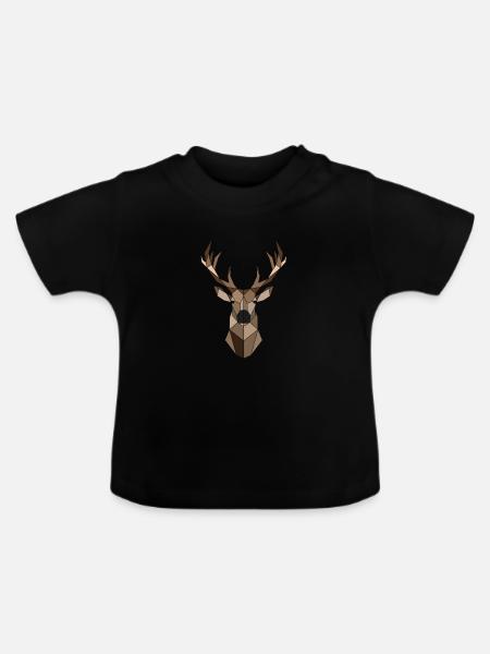 Geometrischer Hirsch Tier Geschenk - Baby Bio-T-Shirt mit Rundhals - Schwarz