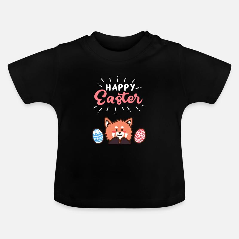 Panda Rouge - Pâques - Joyeuses Pâques - Oeuf de Pâques - T-shirt bio col rond Bébé - noir