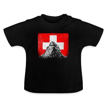 Switzerland Matterhorn Zermatt Swiss Cross Gift - Baby Organic T-Shirt with Round Neck - black - Front