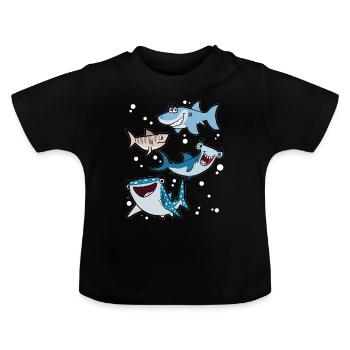 Hammerhead Shark White Shark Tiger Shark Shark Whale Shark - Baby Organic T-Shirt with Round Neck - black - Front