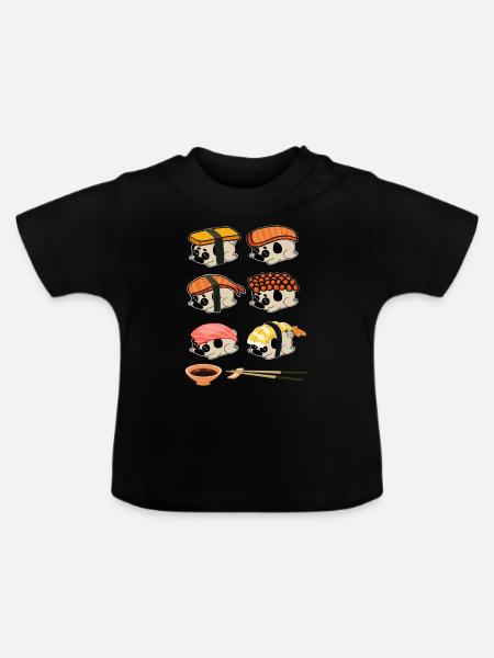 Sushi Hunde Süß Mops - Baby Bio-T-Shirt mit Rundhals - Schwarz