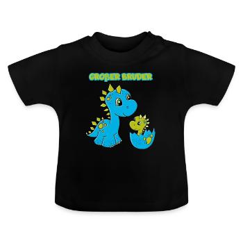 Großer Bruder T-Shirt Dino Dinosaurier - Baby Bio-T-Shirt mit Rundhals - Schwarz - Vorne