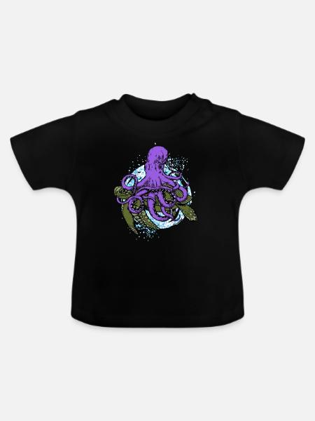 Octopus und die Schildkröte - Baby Bio-T-Shirt mit Rundhals - Schwarz