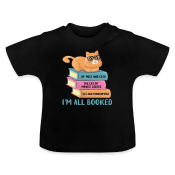 Chat sur les piles de livres - T-shirt bio col rond Bébé - noir - Devant