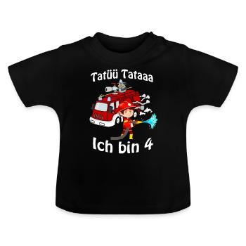 Child as a firefighter with fire department removes car - Baby Organic T-Shirt with Round Neck - black - Front