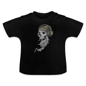 Rocker Skull with Headphones - Rockabilly, Skull - Baby Organic T-Shirt with Round Neck - black - Front